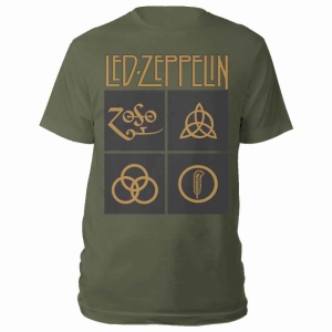 Led Zeppelin - Gold Symbols In Black Square Uni Green   i gruppen MERCH / T-Shirt / Rockoff_Nya April24 hos Bengans Skivbutik AB (5535315r)