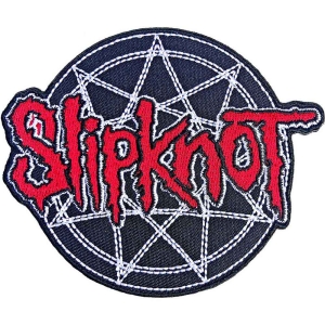 Slipknot - Red Logo Over Nonagram Woven Patch i gruppen MERCHANDISE / Merch / Hårdrock hos Bengans Skivbutik AB (5538443)