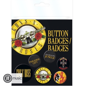Guns N Roses - Button Badges Lyrics And Logos 6 pack i gruppen MERCHANDISE / Pin-Button Badge / Hårdrock hos Bengans Skivbutik AB (1251954)