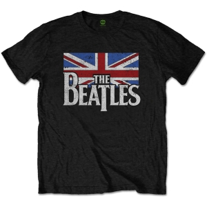 The Beatles - Drop T Logo & Vintage Flag Uni Bl i gruppen MERCHANDISE / T-shirt / Pop-Rock hos Bengans Skivbutik AB (3924020r)
