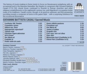 Casali Giovanni Battista - Sacred Music From Eighteenth-Centur i gruppen Externt_Lager / Naxoslager hos Bengans Skivbutik AB (5506118)