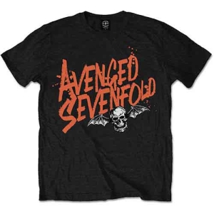 Avenged Sevenfold - Orange Splatter Logo Uni Bl    i gruppen MERCH / T-Shirt / Rockoff_Nya April24 hos Bengans Skivbutik AB (5526503r)