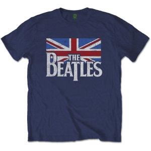 The Beatles - Drop T Logo & Vintage Flag Uni Navy    i gruppen MERCH / T-Shirt / Rockoff_Nya April24 hos Bengans Skivbutik AB (5528359r)