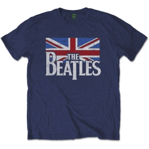 The Beatles - Drop T Logo & Vintage Flag Uni Navy    i gruppen MERCHANDISE / T-shirt / Pop-Rock hos Bengans Skivbutik AB (5528359r)