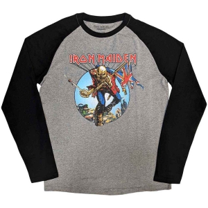 Iron Maiden - Trooper Burst Uni Grey/Bl Raglan:  i gruppen MERCHANDISE / T-shirt / Hårdrock hos Bengans Skivbutik AB (5531576r)