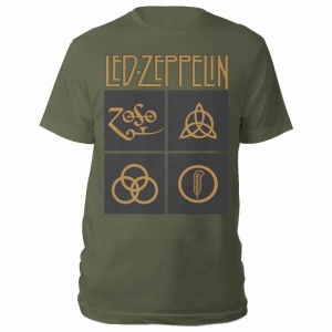 Led Zeppelin - Gold Symbols In Black Square Uni Green   i gruppen MERCHANDISE / T-shirt / Hårdrock hos Bengans Skivbutik AB (5535315r)