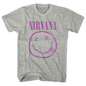 Nirvana - Purple Smiley Uni Grey    i gruppen MERCH / T-Shirt / Rockoff_Nya April24 hos Bengans Skivbutik AB (5535347r)