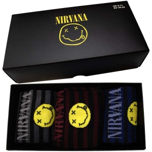 Nirvana - Smiley Stripes Uni 3-Pack Soc - Xxl i gruppen MERCHANDISE / Merch / Hårdrock hos Bengans Skivbutik AB (5536162)
