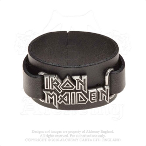 Iron Maiden - Logo Leather Wriststrap i gruppen MERCHANDISE / Merch / Hårdrock hos Bengans Skivbutik AB (5536880)