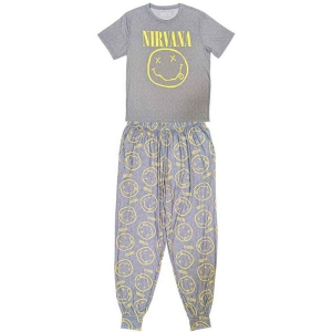 Nirvana - Yellow Smiley Uni Grey Pyjamas: i gruppen MERCHANDISE / Merch / Hårdrock hos Bengans Skivbutik AB (5540911r)