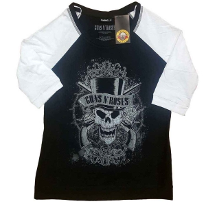 Guns N Roses - Faded Skull Lady Bl/Wht Raglan:1Xs i gruppen MERCHANDISE / T-shirt / Nyheter / Hårdrock hos Bengans Skivbutik AB (5542213r)
