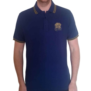 Queen - Crest Logo Uni Navy Piké:  i gruppen MERCHANDISE / T-shirt / Pop-Rock hos Bengans Skivbutik AB (5542825r)