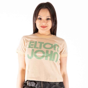 Elton John - Retro Text Ringer Lady Sand Crop Top:  i gruppen MERCHANDISE / T-shirt / Pop-Rock hos Bengans Skivbutik AB (5543155r)