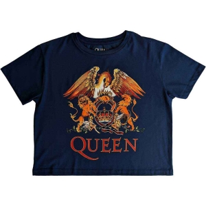 Queen - Classic Crest Lady Denim Crop Top:  i gruppen MERCHANDISE / T-shirt / Pop-Rock hos Bengans Skivbutik AB (5543175r)