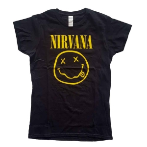 Nirvana - Yellow Happy Face Lady Bl i gruppen MERCHANDISE / T-shirt / Pop-Rock hos Bengans Skivbutik AB (5546254)