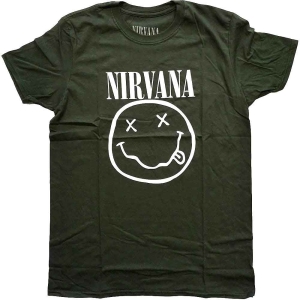 Nirvana - White Happy Face Uni Green  i gruppen MERCHANDISE / T-shirt / Nyheter / Pop-Rock hos Bengans Skivbutik AB (5546459r)