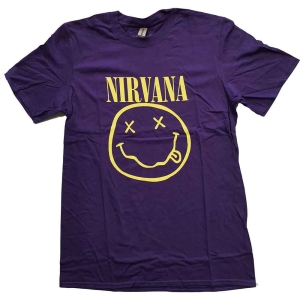 Nirvana - Yellow Happy Face Uni Purp  i gruppen MERCHANDISE / T-shirt / Nyheter / Pop-Rock hos Bengans Skivbutik AB (5546466r)