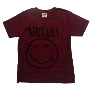 Nirvana - Happy Face Boys T-Shirt Maroon i gruppen MERCHANDISE / Merch / Nyheter / Pop-Rock hos Bengans Skivbutik AB (5548773r)