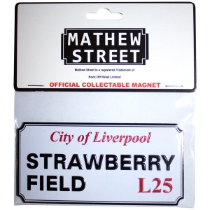 Rock Off - Strawberry Field Liverpool Sign Embossed Magnet i gruppen MERCHANDISE / Magnet / Pop-Rock hos Bengans Skivbutik AB (5583947)