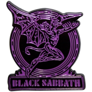 Black Sabbath - Purple Text Logo & Daemon Pin Badge i gruppen MERCHANDISE / Pin-Button Badge / Hårdrock hos Bengans Skivbutik AB (5630510)