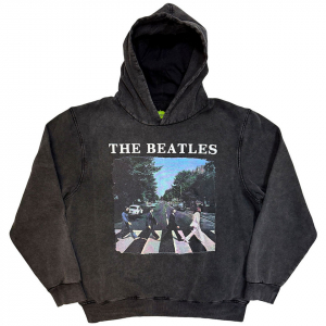 Beatles  - Abbey Road & Logo Stone Wash Uni Char Hoodie i gruppen MERCHANDISE / Hoodies / Pop-Rock hos Bengans Skivbutik AB (5637607r)