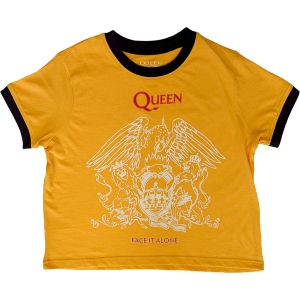Queen - Face It Alone Crest Ringer Lady Yell Crop Top i gruppen MERCHANDISE / T-shirt / Pop-Rock hos Bengans Skivbutik AB (5638787r)