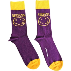 Nirvana - Yellow Happy Face Uni Purp Socks (Eu 36-40) i gruppen MERCHANDISE /  /  hos Bengans Skivbutik AB (5641791)