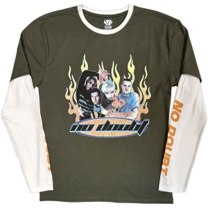 No Doubt - Flames Uni Green/Wht Layered Longsleeve  (L) i gruppen MERCHANDISE / T-shirt / Pop-Rock hos Bengans Skivbutik AB (5643743)