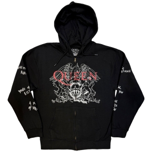 Queen - Logo & Crest Outline Uni Char Zip Hoodie i gruppen MERCHANDISE / Hoodies / Pop-Rock hos Bengans Skivbutik AB (5643881r)