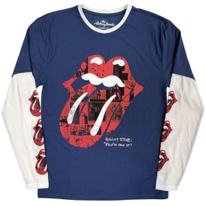 Rolling Stones - Collage Tongue Uni Denim/Wht Layered Longsleeve i gruppen MERCHANDISE / T-shirt / Pop-Rock hos Bengans Skivbutik AB (5643884r)