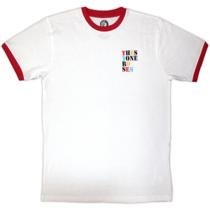 Stone Roses - Side Text Ringer Uni Wht T-Shirt i gruppen MERCHANDISE / T-shirt / Pop-Rock hos Bengans Skivbutik AB (5643896r)