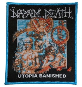 Napalm Death - Patch Utopia Banished Blue Border ( i gruppen MERCHANDISE / Tygmärke / Hårdrock hos Bengans Skivbutik AB (5648781)