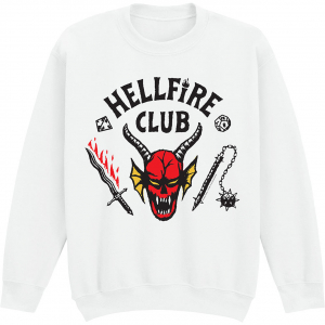 Stranger Things - Hellfire Club Uni Wht Sweatshirt i gruppen MERCHANDISE / Sweatshirt / Film-Musikal hos Bengans Skivbutik AB (5649138r)