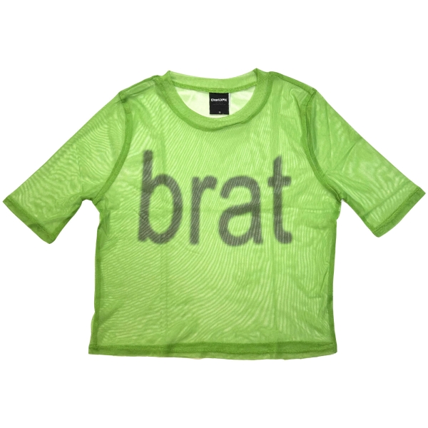 Charli Xcx - Brat Logo Lady Green Mesh Crop i gruppen MERCHANDISE / T-shirt / Nyheter / Pop-Rock hos Bengans Skivbutik AB (5673995r)