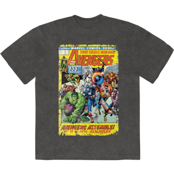 Marvel Comics - Avengers Assemble 700 Stone Wash Uni Char T-Shirt i gruppen MERCHANDISE / T-shirt / Nyheter / Film-Musikal hos Bengans Skivbutik AB (5674005r)