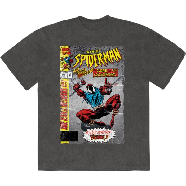 Marvel Comics - Web Of Spider-Man Stone Wash Uni  Char T-Shirt i gruppen MERCHANDISE / T-shirt / Nyheter / Film-Musikal hos Bengans Skivbutik AB (5674010r)