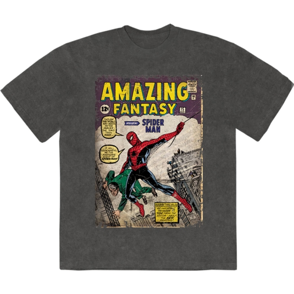 Marvel Comics - Spider-Man Amazing Fantasy Stone Wash Uni Char T-Shirt i gruppen MERCHANDISE / T-shirt / Nyheter / Film-Musikal hos Bengans Skivbutik AB (5674012r)