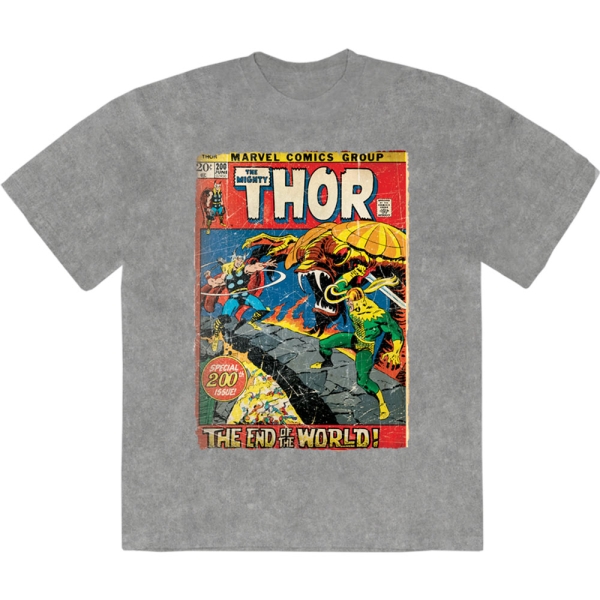 Marvel Comics - Thor End Of The World Stone Wash Uni Grey T-Shirt i gruppen MERCHANDISE / T-shirt / Nyheter / Film-Musikal hos Bengans Skivbutik AB (5674013r)