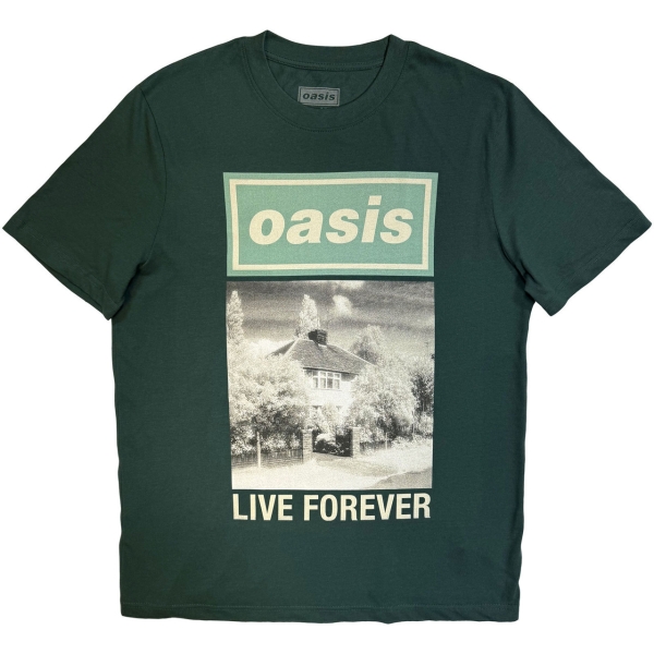 Oasis - Live Forever Single Cover T-Shirt Green T-Shirt i gruppen MERCHANDISE / T-shirt / Nyheter / Pop-Rock hos Bengans Skivbutik AB (5674029r)