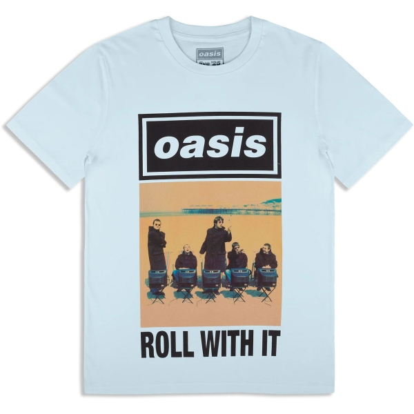 Oasis - Roll With It Single Cover Lht Blue T-Shirt i gruppen MERCHANDISE / T-shirt / Nyheter / Pop-Rock hos Bengans Skivbutik AB (5674561r)