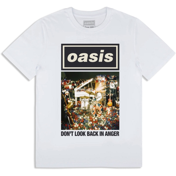 Oasis - Don't Look Back In Anger Single Cover Wht T-Shirt i gruppen MERCHANDISE / T-shirt / Nyheter / Pop-Rock hos Bengans Skivbutik AB (5674563r)