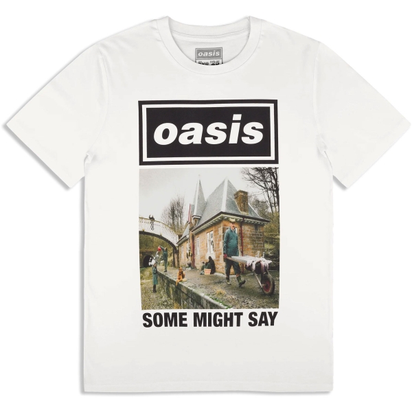 Oasis - Some Might Say Single Cover Wht T-Shirt i gruppen MERCHANDISE / T-shirt / Nyheter / Pop-Rock hos Bengans Skivbutik AB (5674572r)
