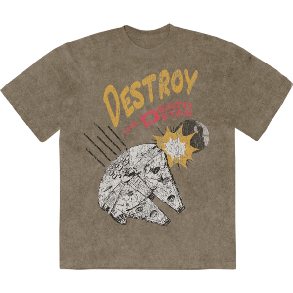 Star Wars - Destroy Death Star Stone Wash Uni Green T-Shirt i gruppen MERCHANDISE / T-shirt / Nyheter / Film-Musikal hos Bengans Skivbutik AB (5674600r)