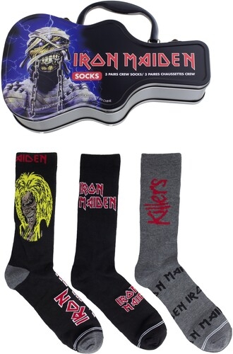 Iron Maiden - Crew Socks (3 Pack Collector Guitar Shape Tin) i gruppen MERCHANDISE / Strumpor / Hårdrock hos Bengans Skivbutik AB (5675518)
