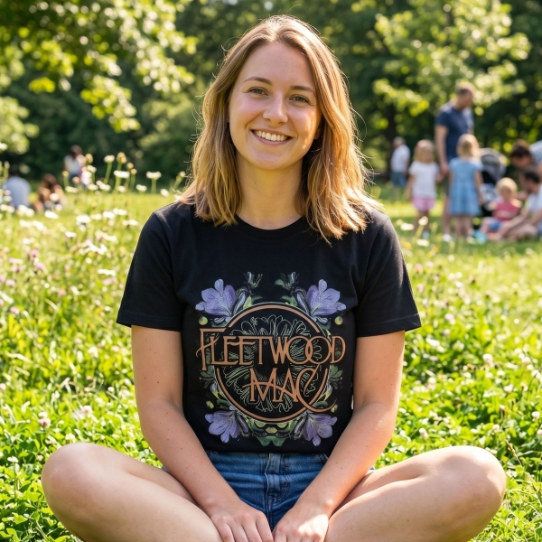 Fleetwood Mac - Unisex Premium Carbon T-Shirt: Circle Floral (Black) i gruppen MERCHANDISE / T-shirt / Kommande / Pop-Rock hos Bengans Skivbutik AB (5675963r)