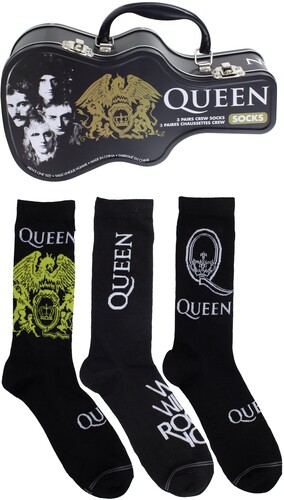 Queen - Crew Socks (3 Pack Collector Guitar Shape Tin) i gruppen MERCHANDISE / Strumpor / Pop-Rock hos Bengans Skivbutik AB (5680197)