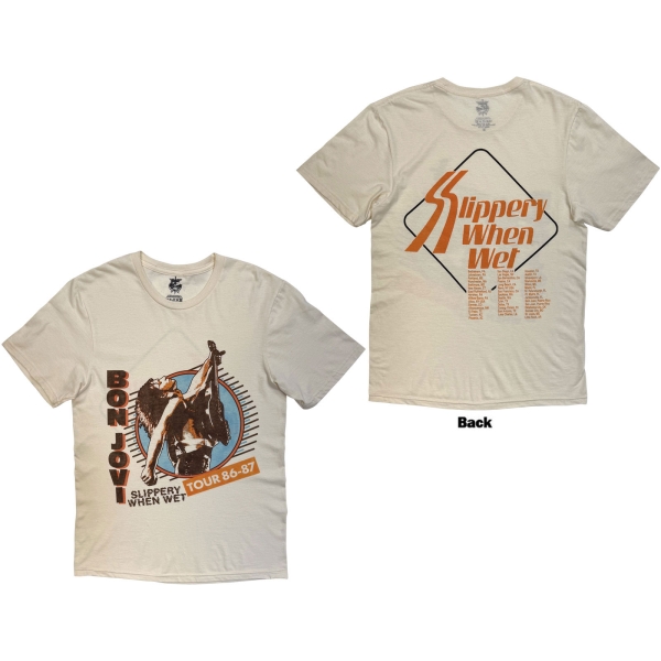 Bon Jovi - Slippery When Wet Tour 86-87 Uni Sand T-Shirt i gruppen MERCHANDISE / T-shirt / Kommande / Hårdrock hos Bengans Skivbutik AB (5681150r)