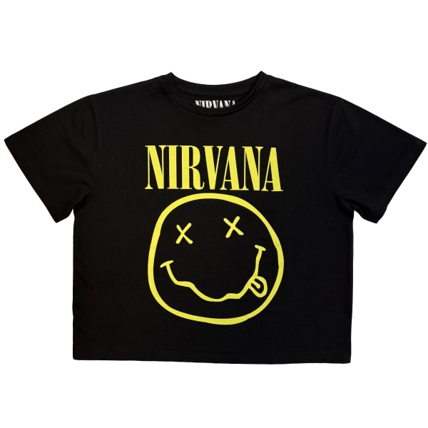 Nirvana - Yellow Happy Face Lady Bl Crop Top i gruppen MERCHANDISE / T-shirt / Kommande / Pop-Rock hos Bengans Skivbutik AB (5681178r)
