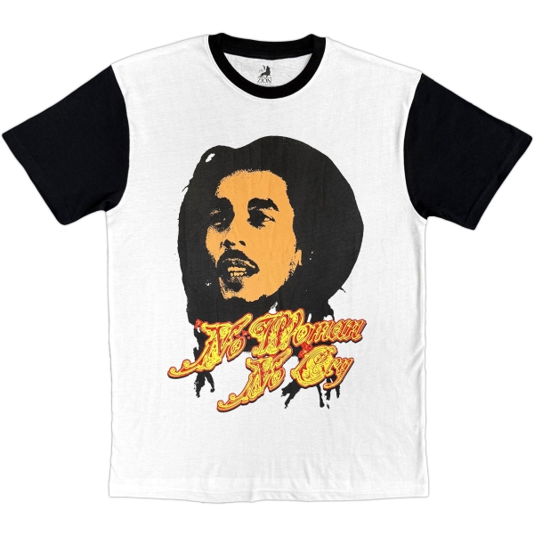 Bob Marley - No Woman Uni Wht/Bl Raglan T-Shirt i gruppen MERCH / Kläder / T-shirts hos Bengans Skivbutik AB (5685413r)
