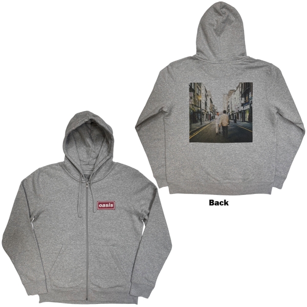 Oasis - What's The Story Red Logo Uni Grey Zip Hoodie i gruppen MERCH / Kläder / Hoodies hos Bengans Skivbutik AB (5685498r)